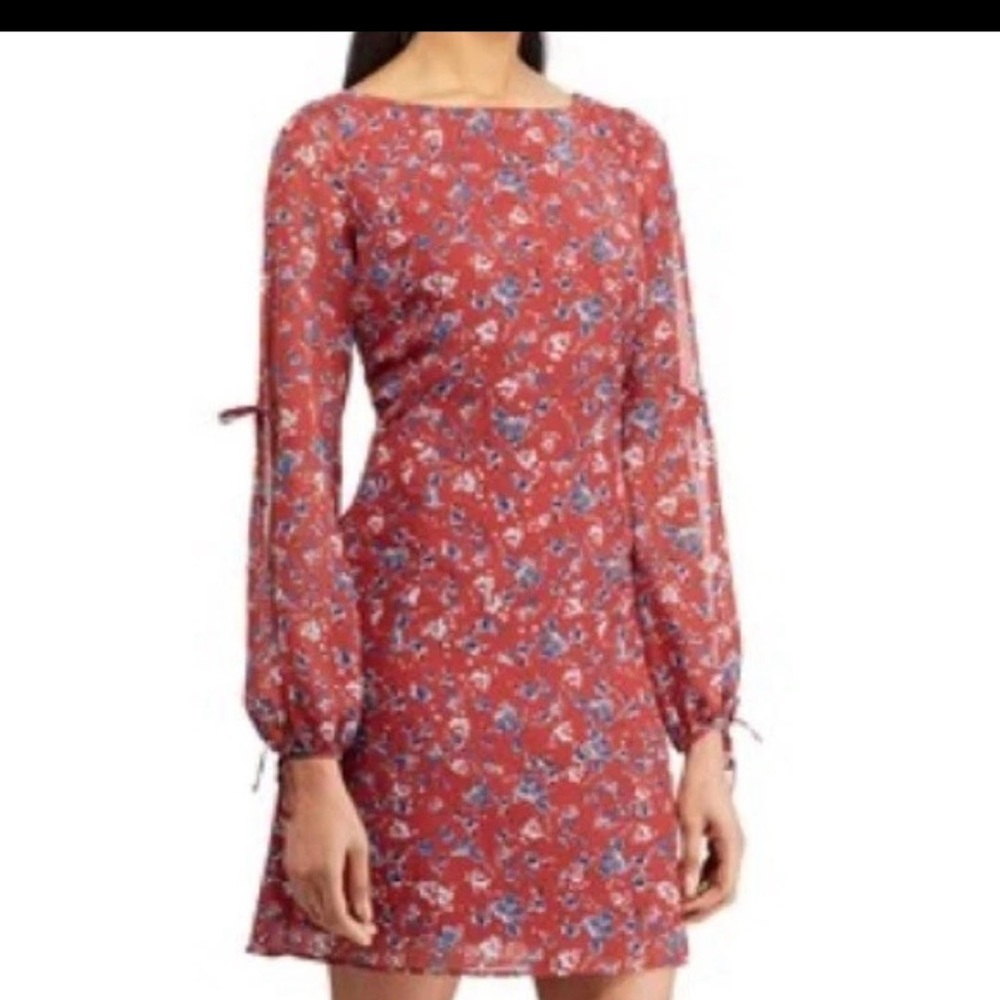 Chaps Wine Blue Floral Open Sleeve Midi Dress Size 6